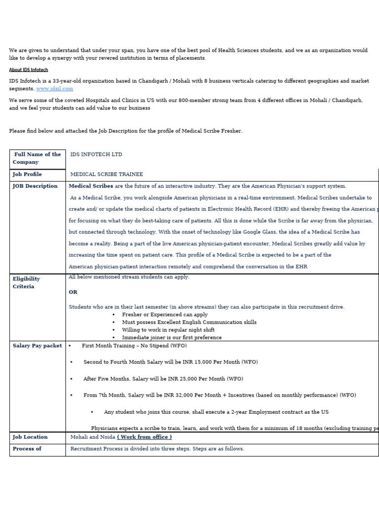 Medical Scribe Trainee Opportunities at IDS | PDF | Electronic Health ...