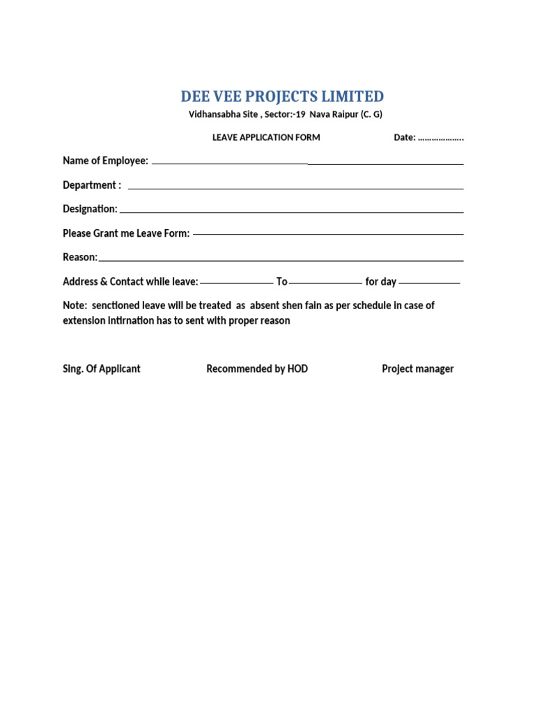 Leave Application Form Template | PDF