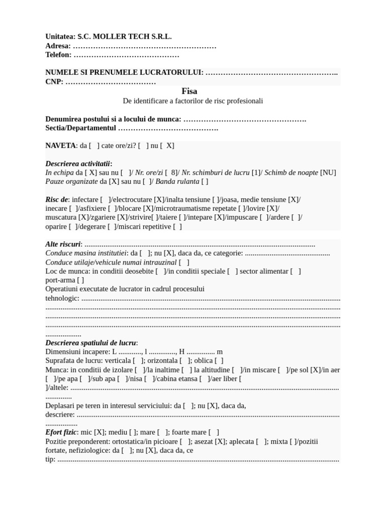 Fisa Expunere Riscuri | PDF