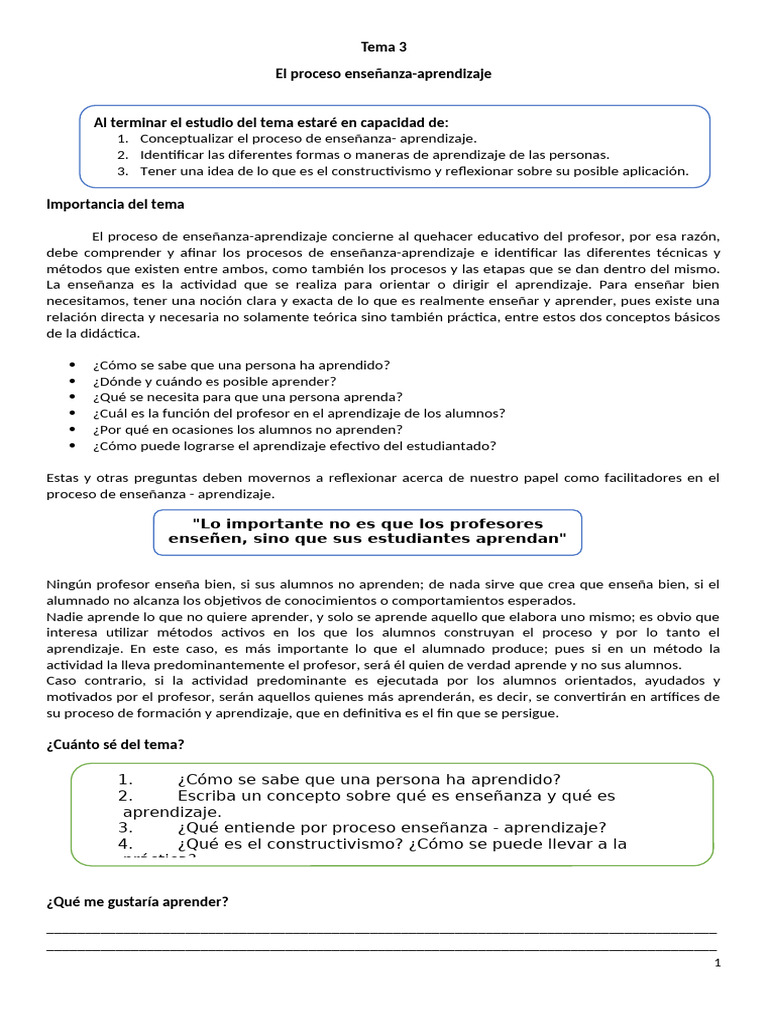 Proceso de Enseñanza-Aprendizaje Efectivo | PDF | Aprendizaje ...