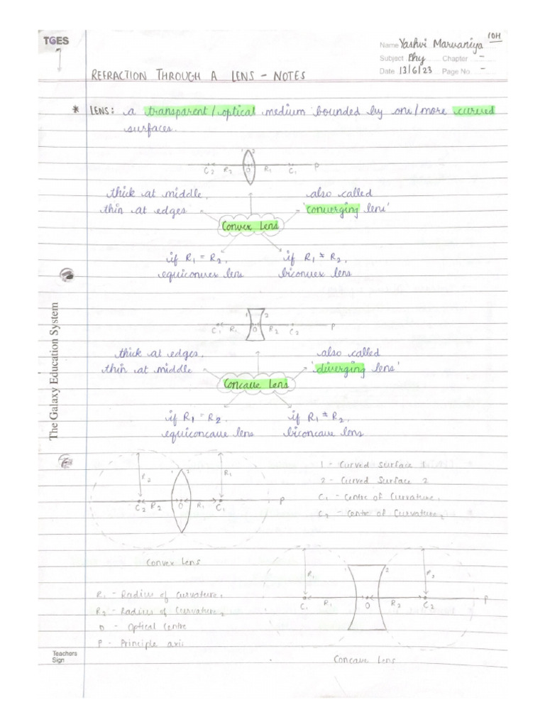 Refraction Through A Lens - Notes | PDF