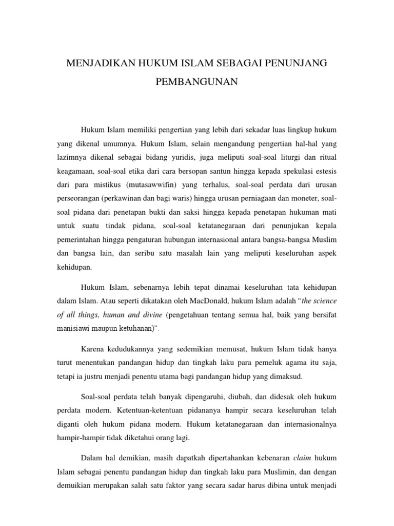 Menjadikan Hukum Islam Sebagai Penunjang Pembangunan | PDF