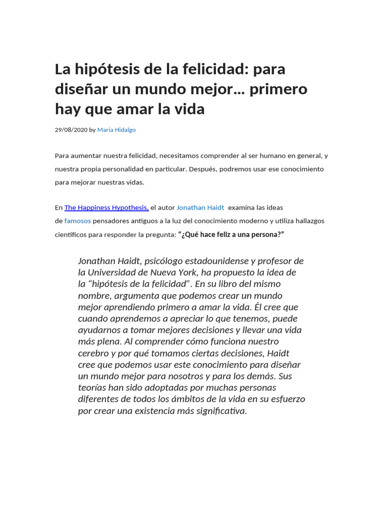 La hipótesis de la felicidad de Haidt | PDF | Felicidad | Amor