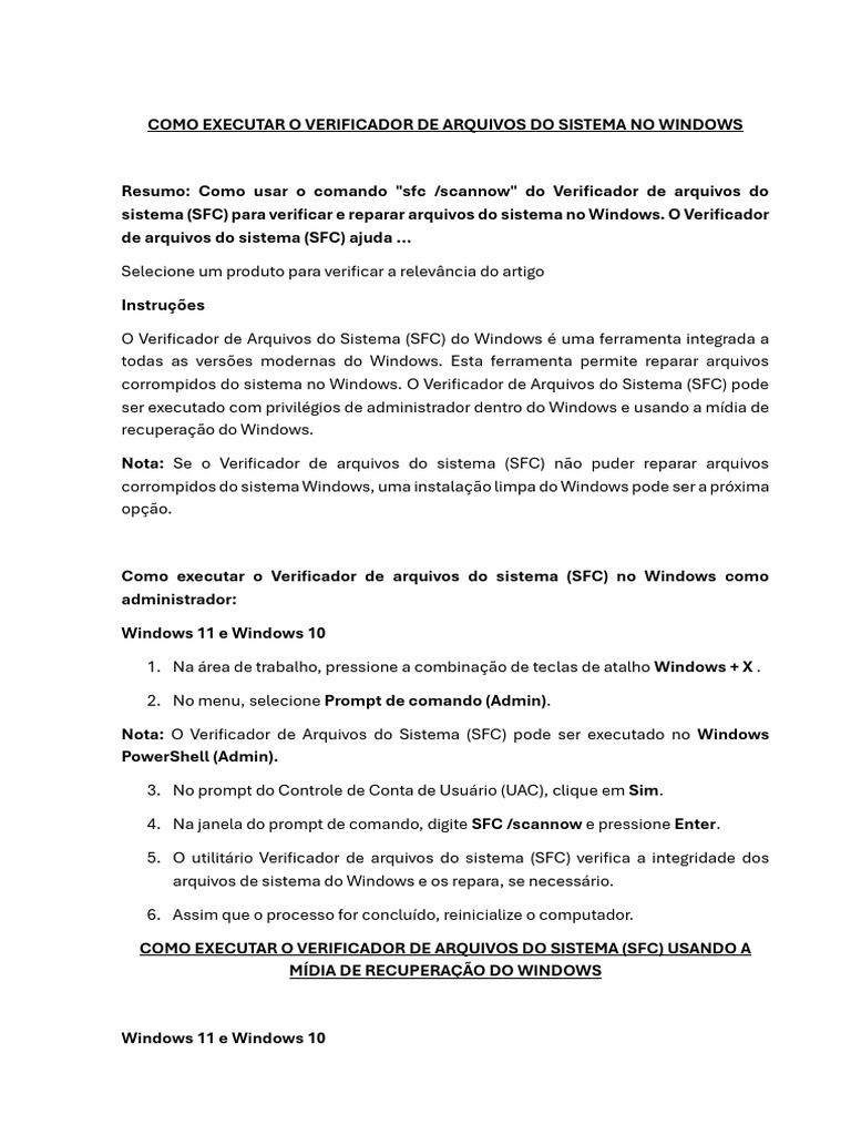 Executando SFC no Windows: Guia Prático | PDF | Microsoft Windows ...