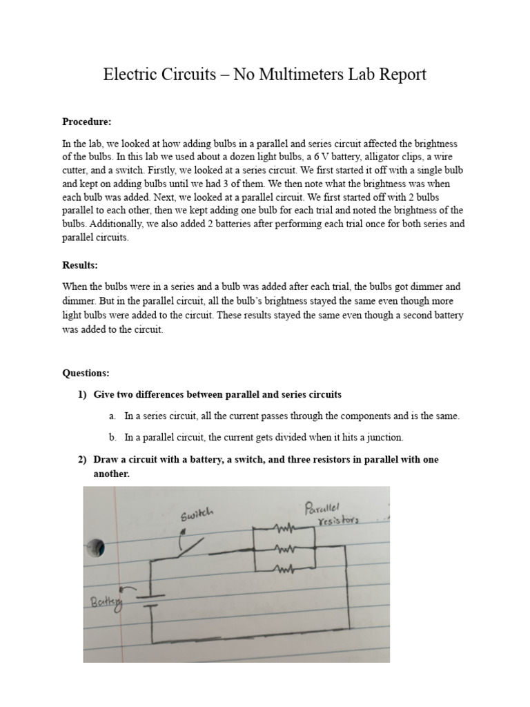 Series vs Parallel Circuits Lab Report | PDF | Series And Parallel ...