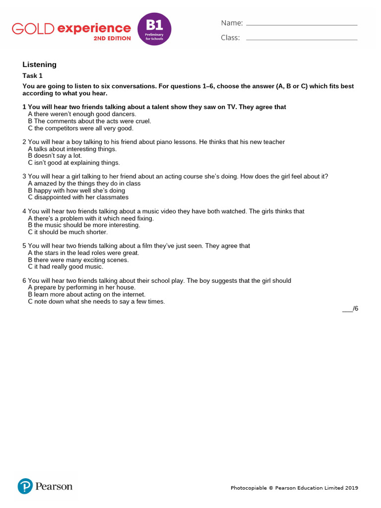 Gold Exp B1 U5 Skills Test B | PDF