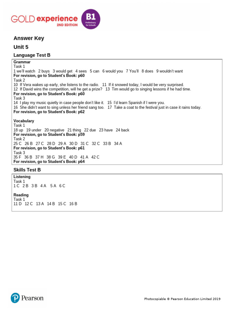 Gold Exp B1 U5 Lang Test AK | PDF