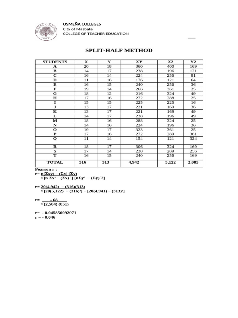 Split-Half and Test-Retest Methods | PDF