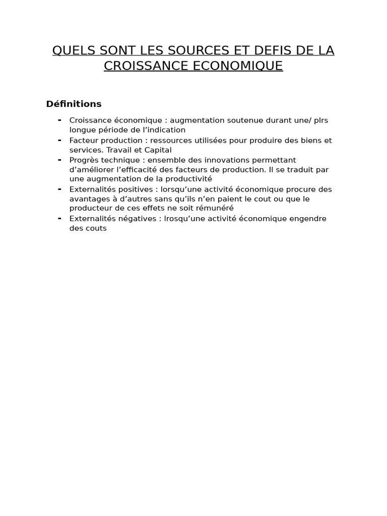 Sources et défis de la croissance économique | PDF