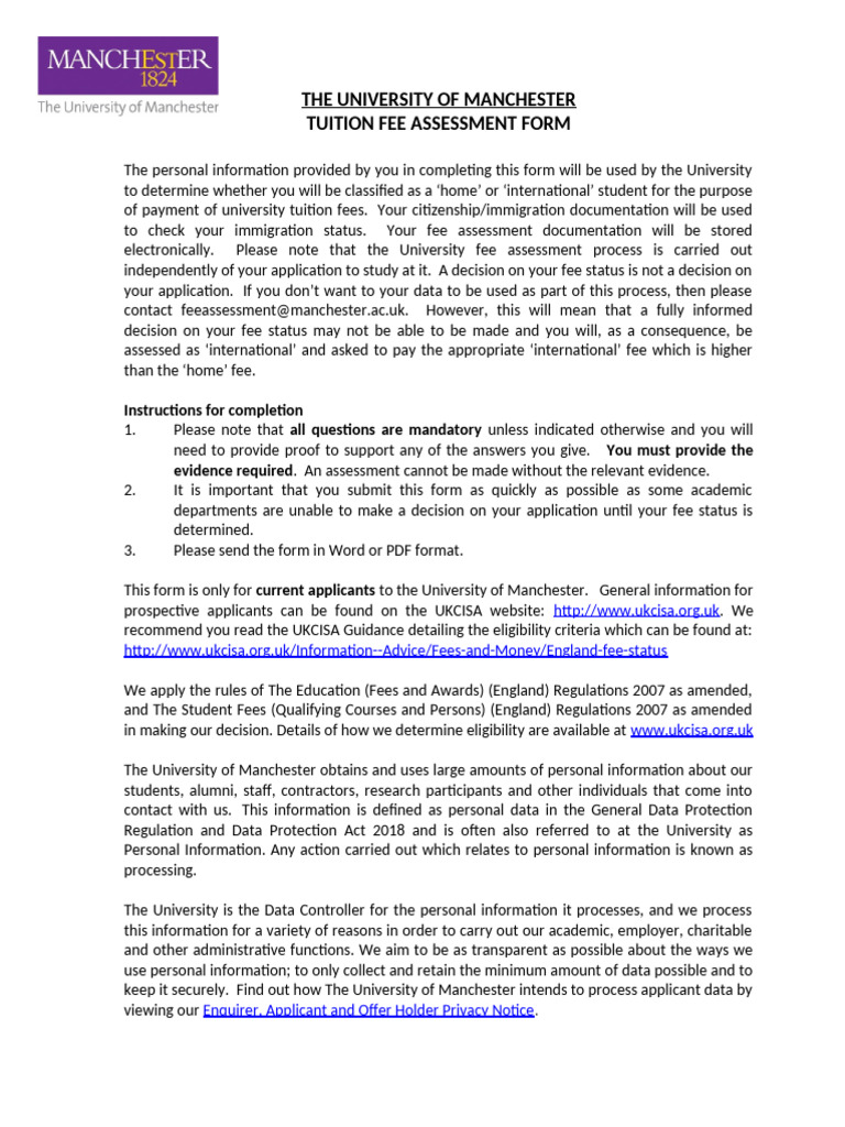Tuition Fee Assessment Form - October 2024 - V2 | PDF | Identity ...