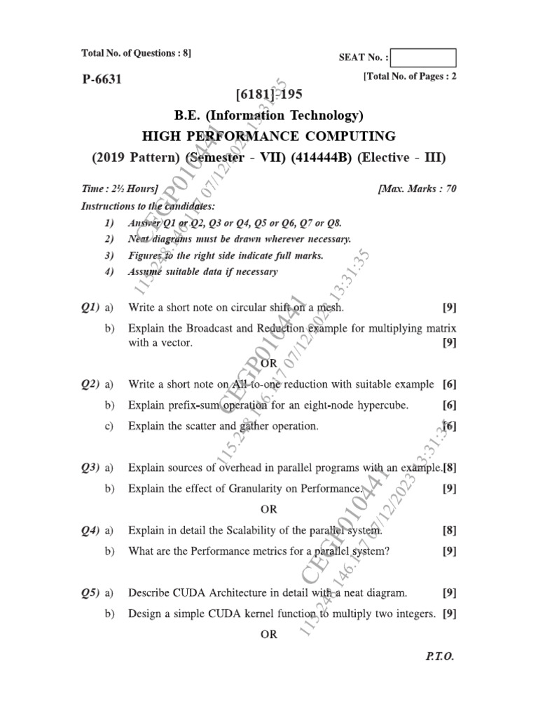 High Performance Computing Exam Guide | PDF