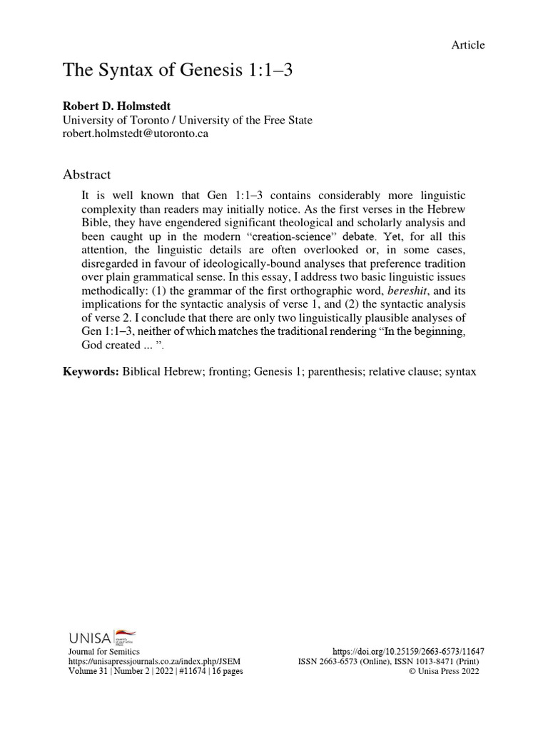 Syntax Analysis of Genesis 1:1-3 | PDF | Clause | Syntax