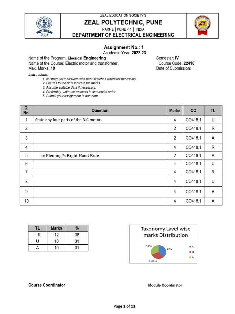 Electric Motor and Transformer Assignments | PDF | Transformer ...