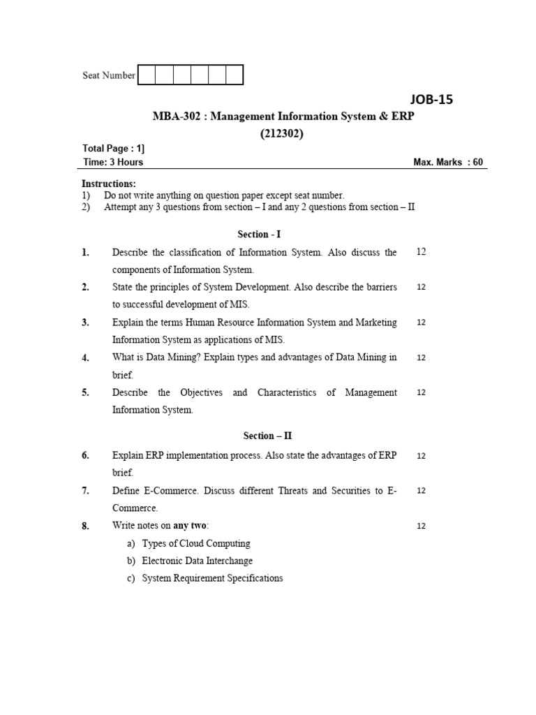 MBA Management Information Systems Exam | PDF | Management Information ...