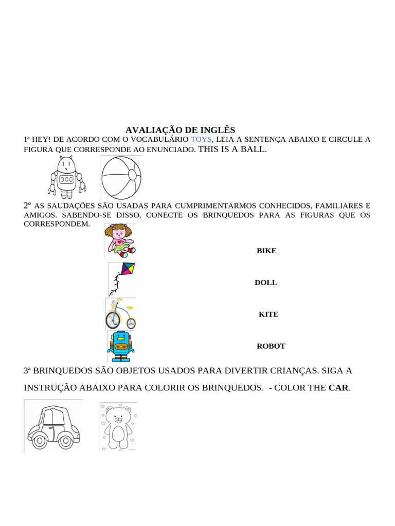 Avaliacao de Ingles 1º Ano | PDF