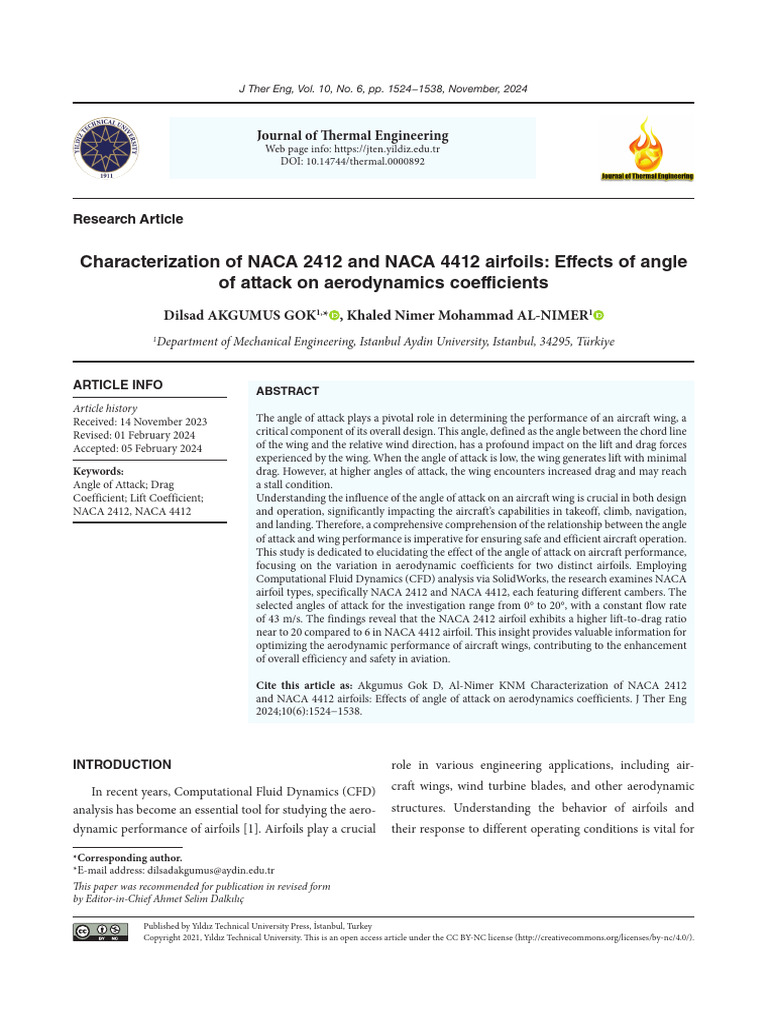 Characterization of NACA 2412 and NACA 4412 Airfoils: Effects of Angle ...