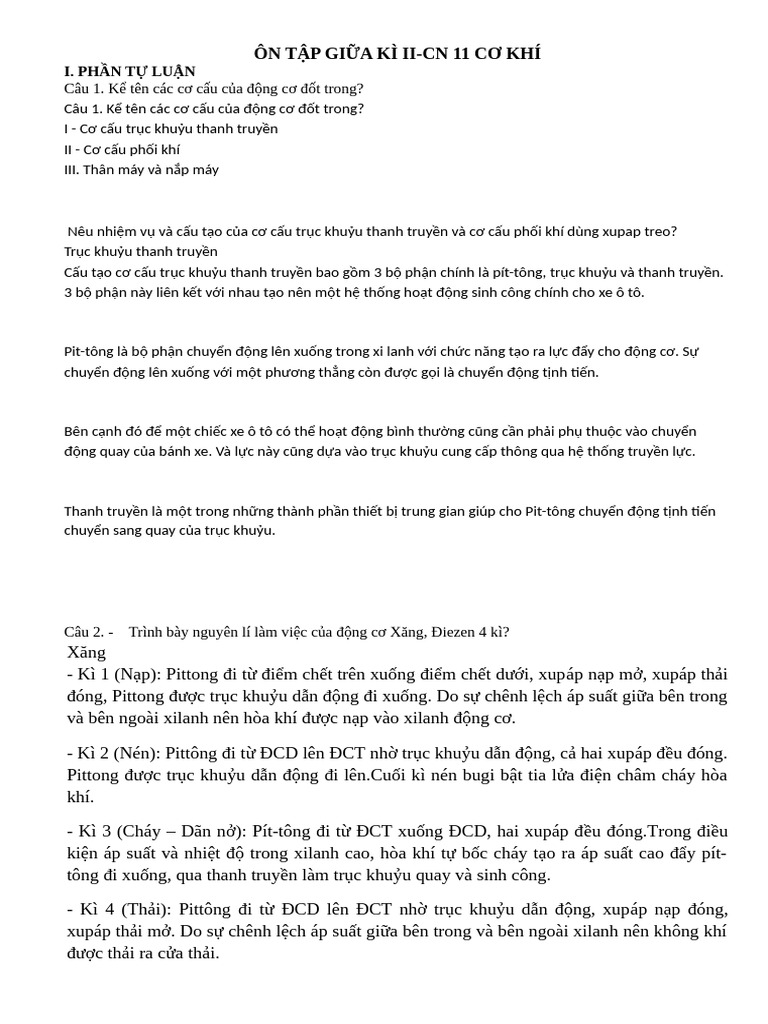 Ôn tập GK2 CN11 Cơ khí | PDF