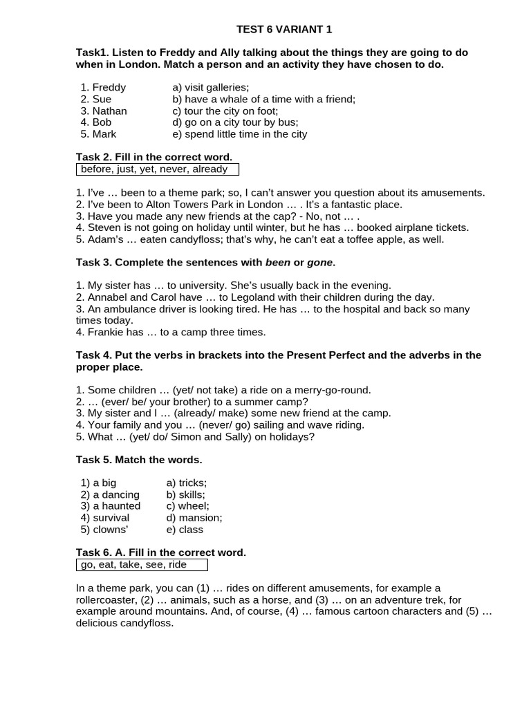 Test 6 7 класс | PDF | Amusement Park