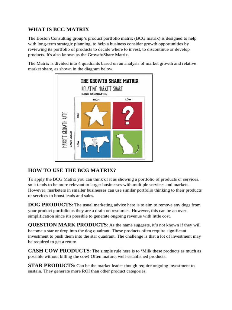 Understanding the BCG Matrix for Businesses | PDF | Business Economics ...