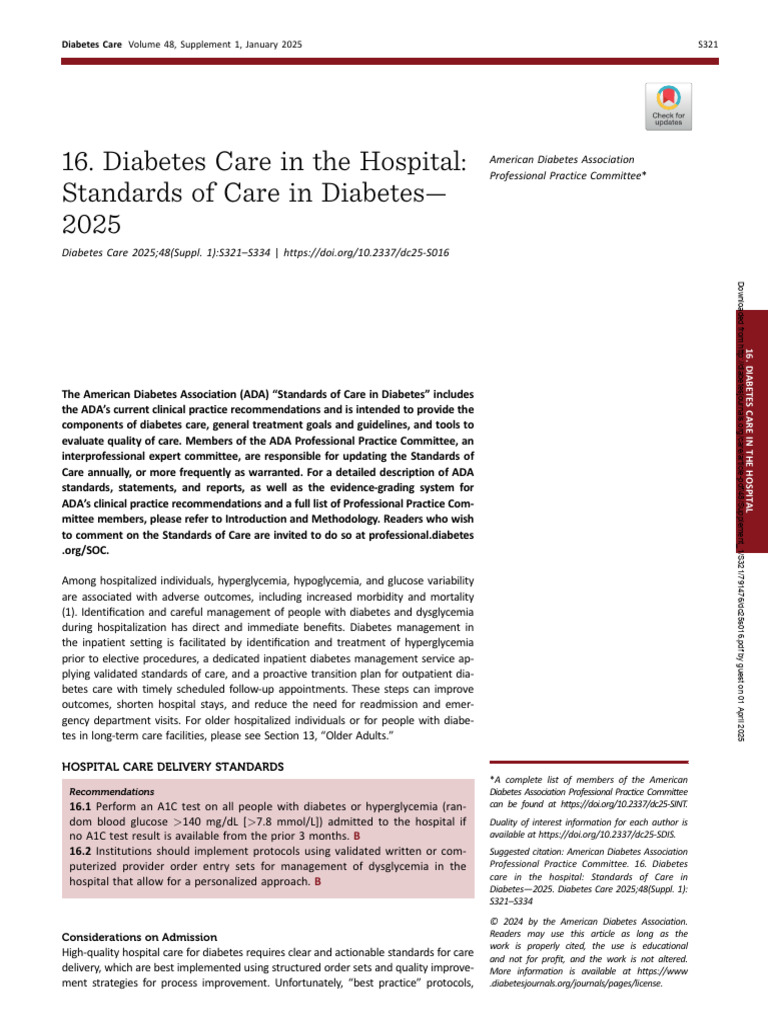 Hospital Diabetes Care Standards 2025 | PDF | Glycated Hemoglobin ...