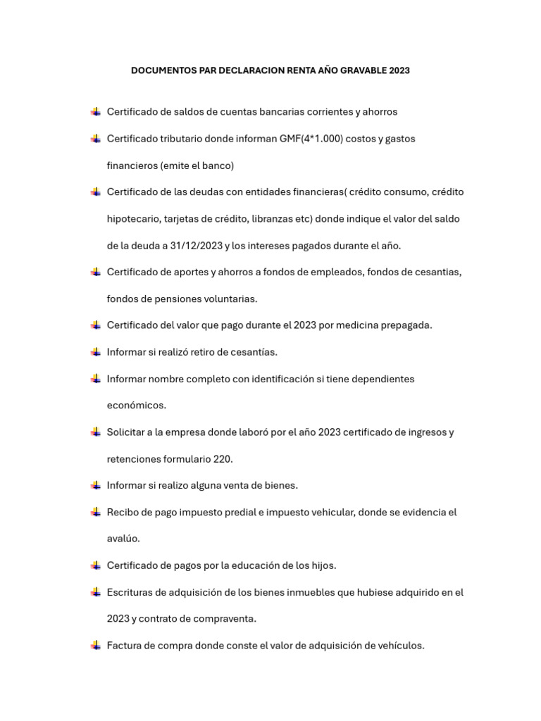 Documentos Necesarios para Declaración Renta 2023 | PDF