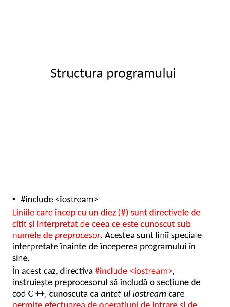 Structura Programului in C++ Clasa A 7 A | PDF