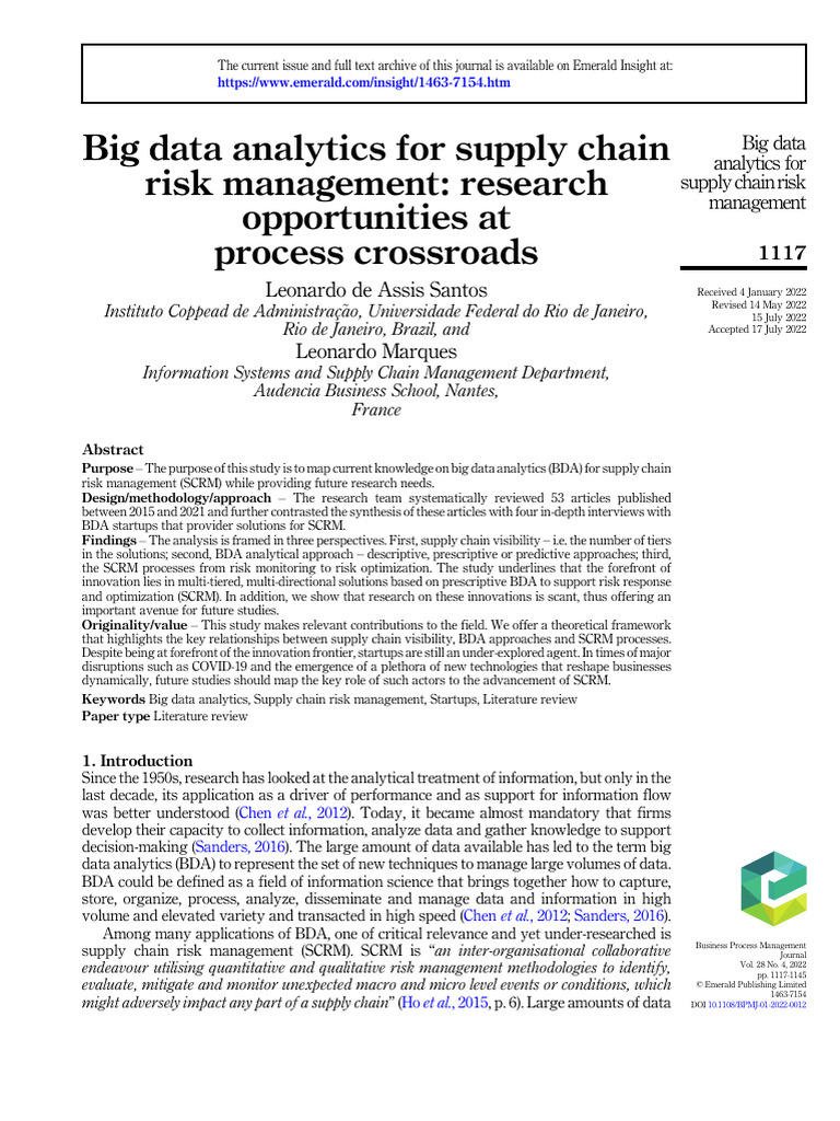 Big Data Analytics in Supply Chain Risk Management | PDF | Analytics | Risk