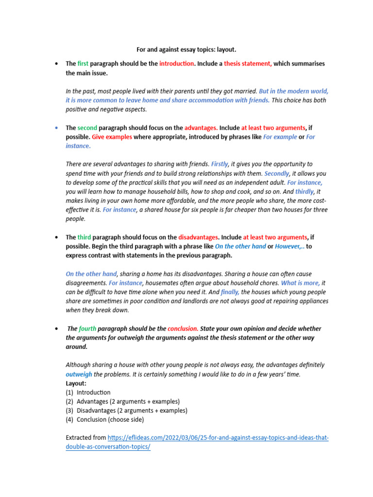 For and Against Essay Structure Guide | PDF | Argument | Essays
