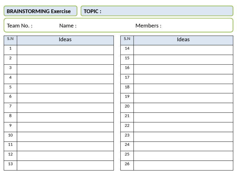 Team Brainstorming Ideas Template | PDF