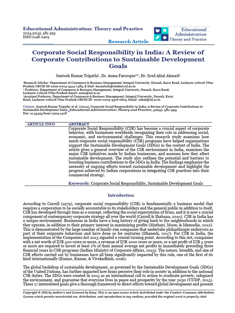 Corporate Social Responsibility in India A Review | PDF | Corporate ...