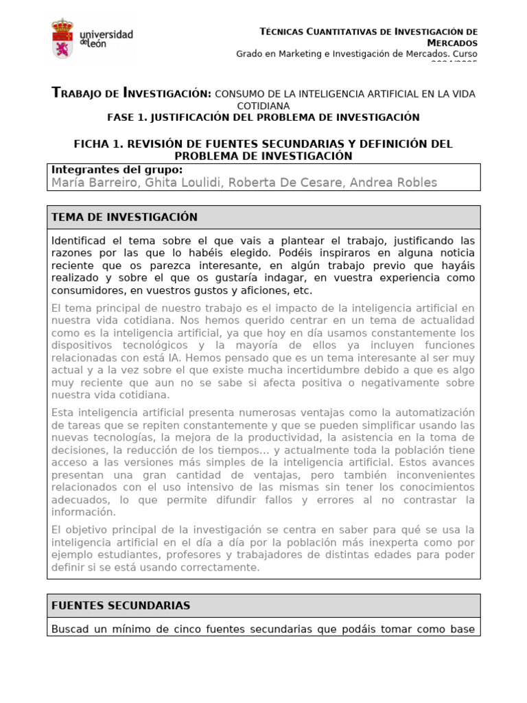 Ficha 1. Revisión de Fuentes Secundarias y Definición Del Problema de ...