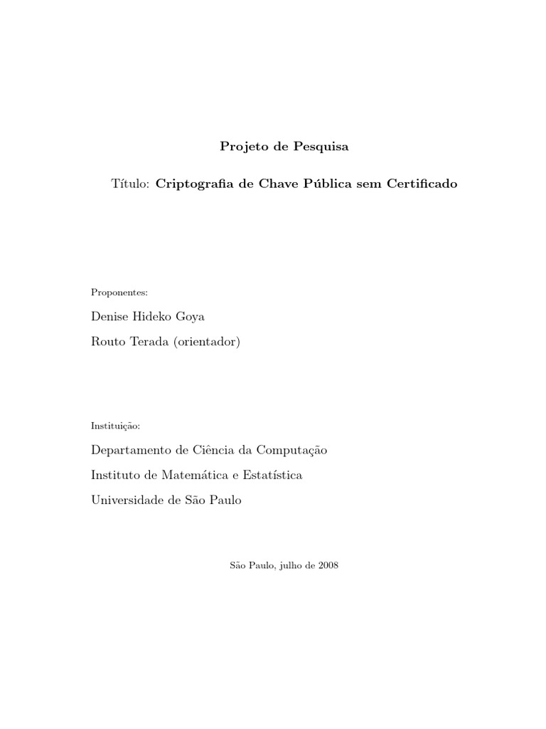 Criptografia De Chave Pública Sem Certificado Pdf Criptografia De