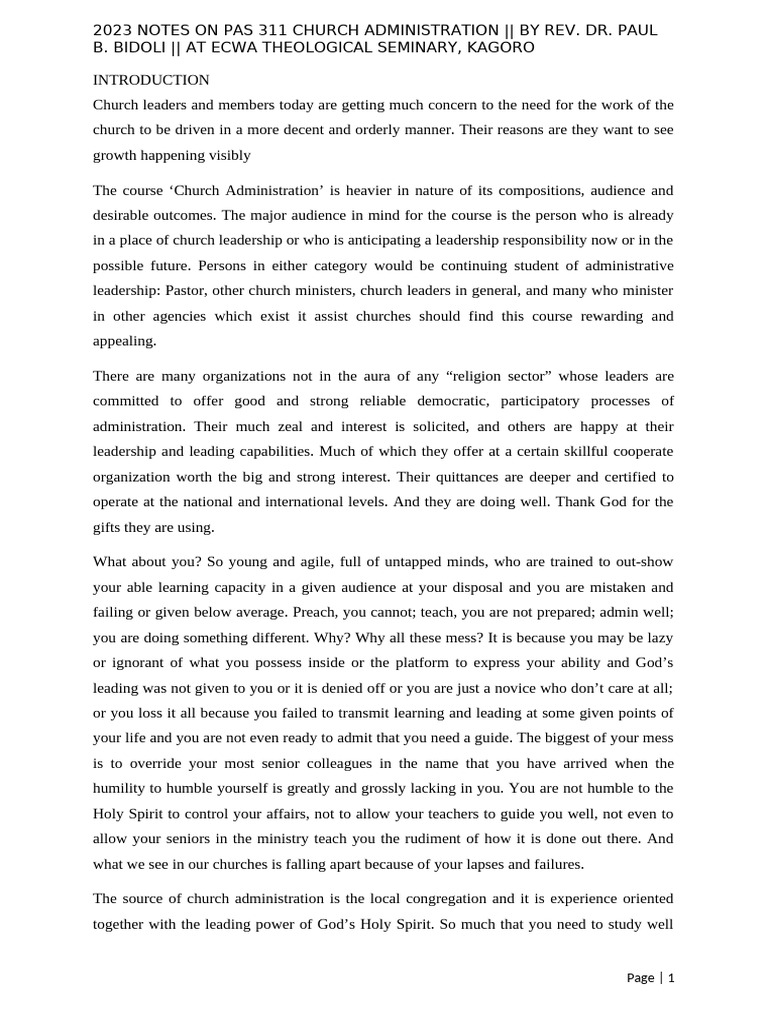 Church Administration Principles and Practices | PDF