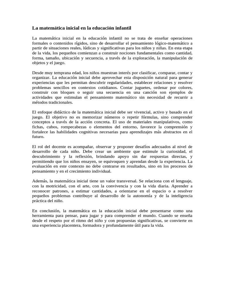 Matemática Inicial en Educación Infantil | PDF | Educación de la ...