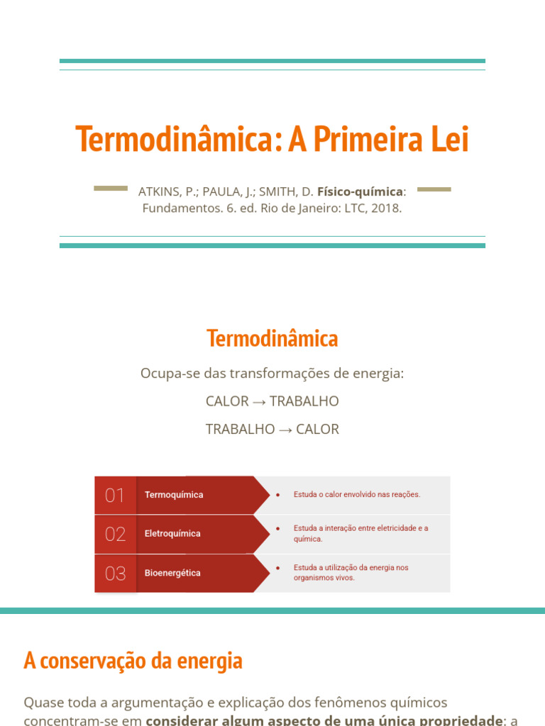 Primeira Lei da Termodinâmica Explicada | PDF | Calor | Reações químicas