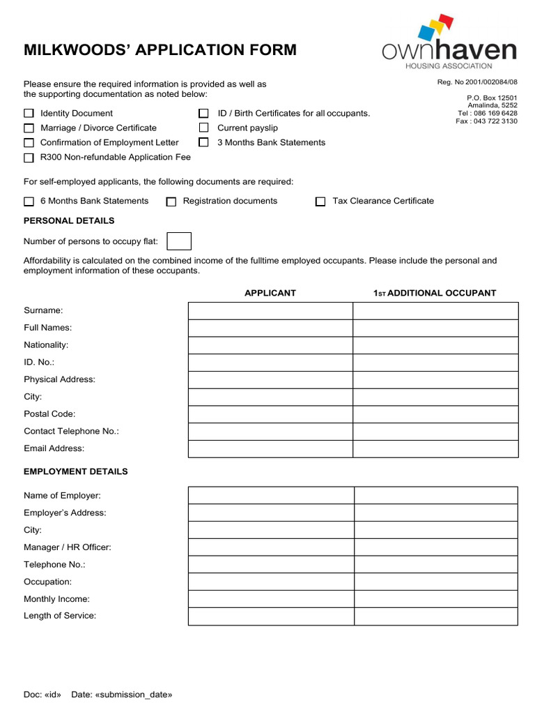 Application Form Milkwoods Living 2021 | PDF | Lease | Landlord