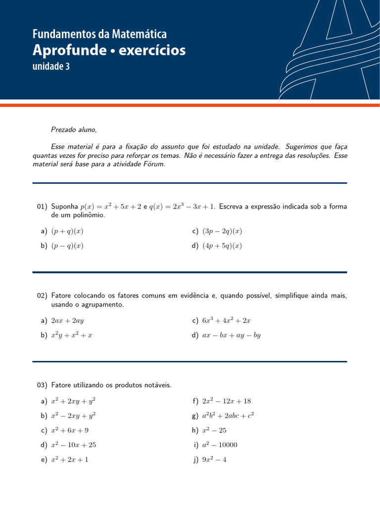 Exercícios de Polinômios e Equações | PDF | Matemática