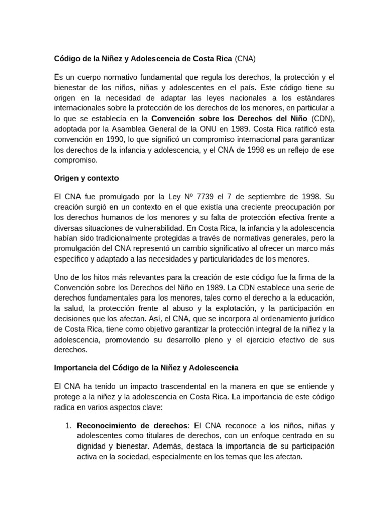 Código de Niñez y Adolescencia en Costa Rica | PDF | Derechos de los ...