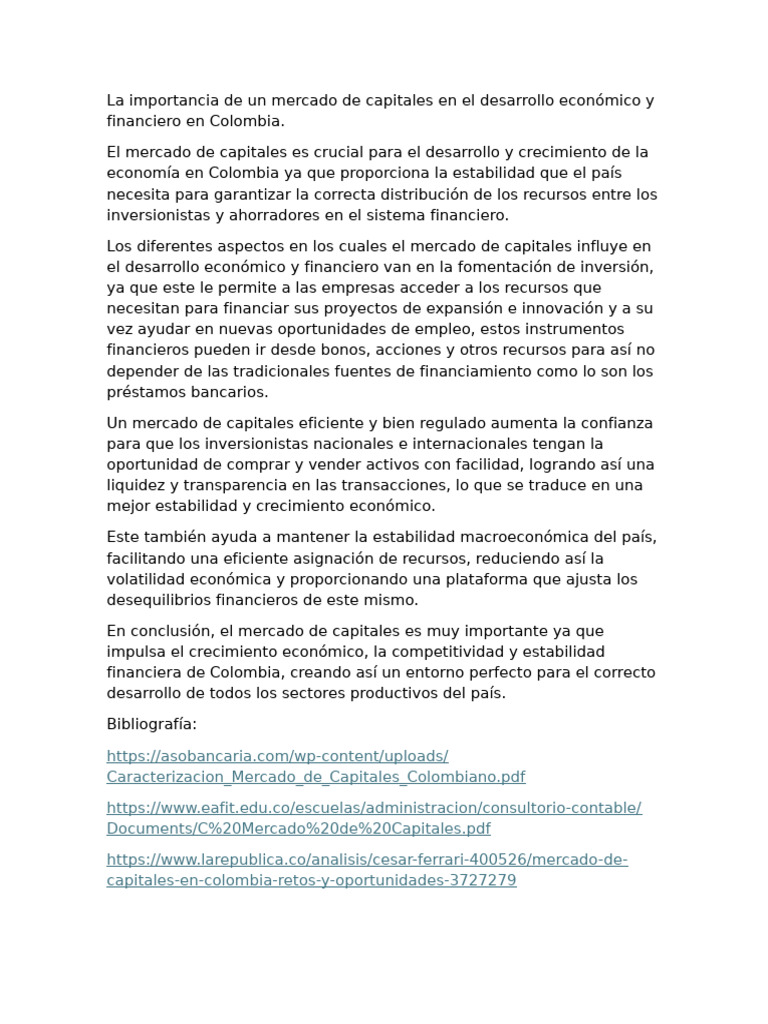 Mercado de Capitales y Desarrollo en Colombia | PDF