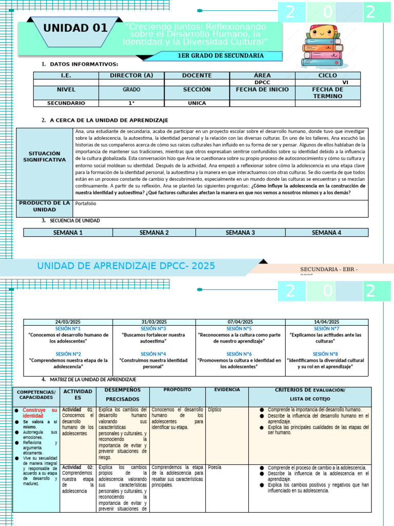 Unidad de Aprendizaje DPCC 2025 | PDF | Aprendizaje | Autoestima