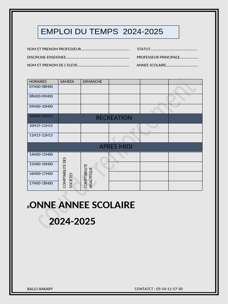 Emploi du temps 2024-2025 élèves | PDF