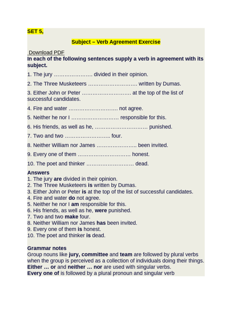 Set 5, Answers | PDF