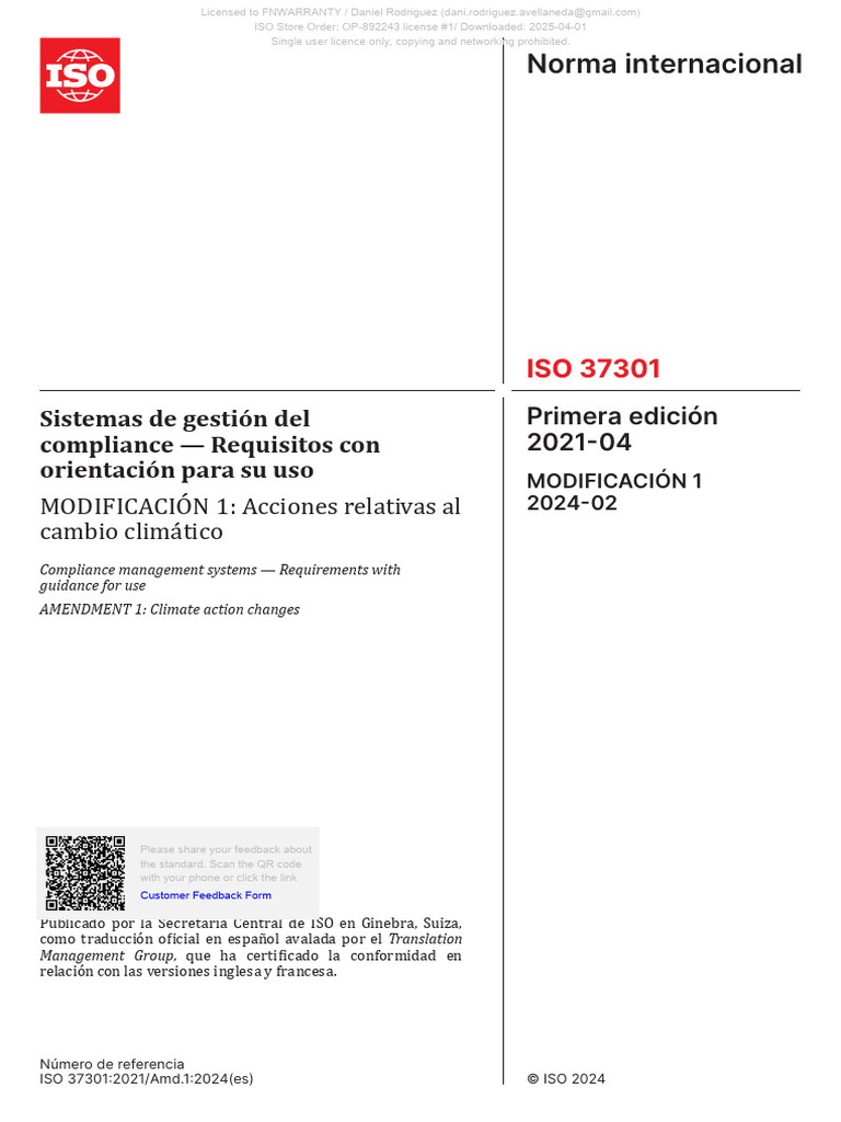 ISO 37301 2021 Amd 1 2024 (Es) | PDF | Organización internacional para ...