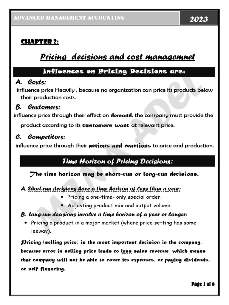 Pricing Strategies in Management Accounting | PDF | Pricing | Return On ...