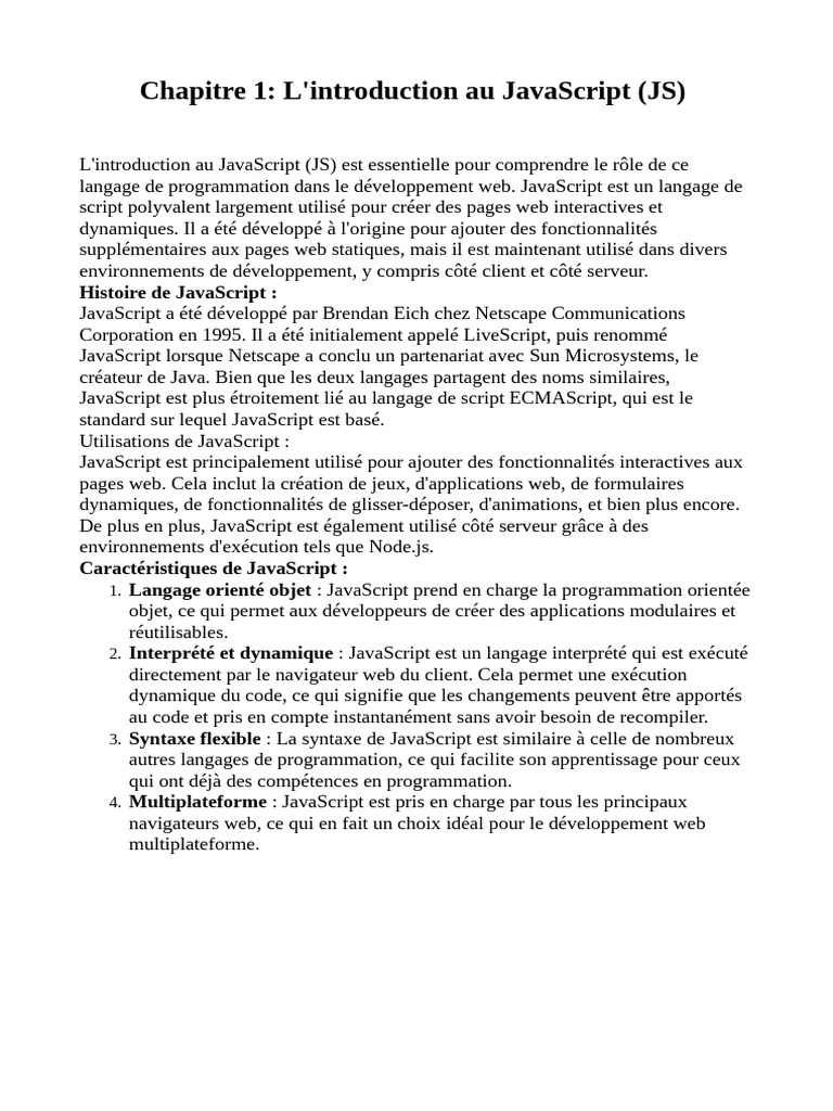 Introduction au JavaScript et ses bases | PDF | Modèle d'objet de ...