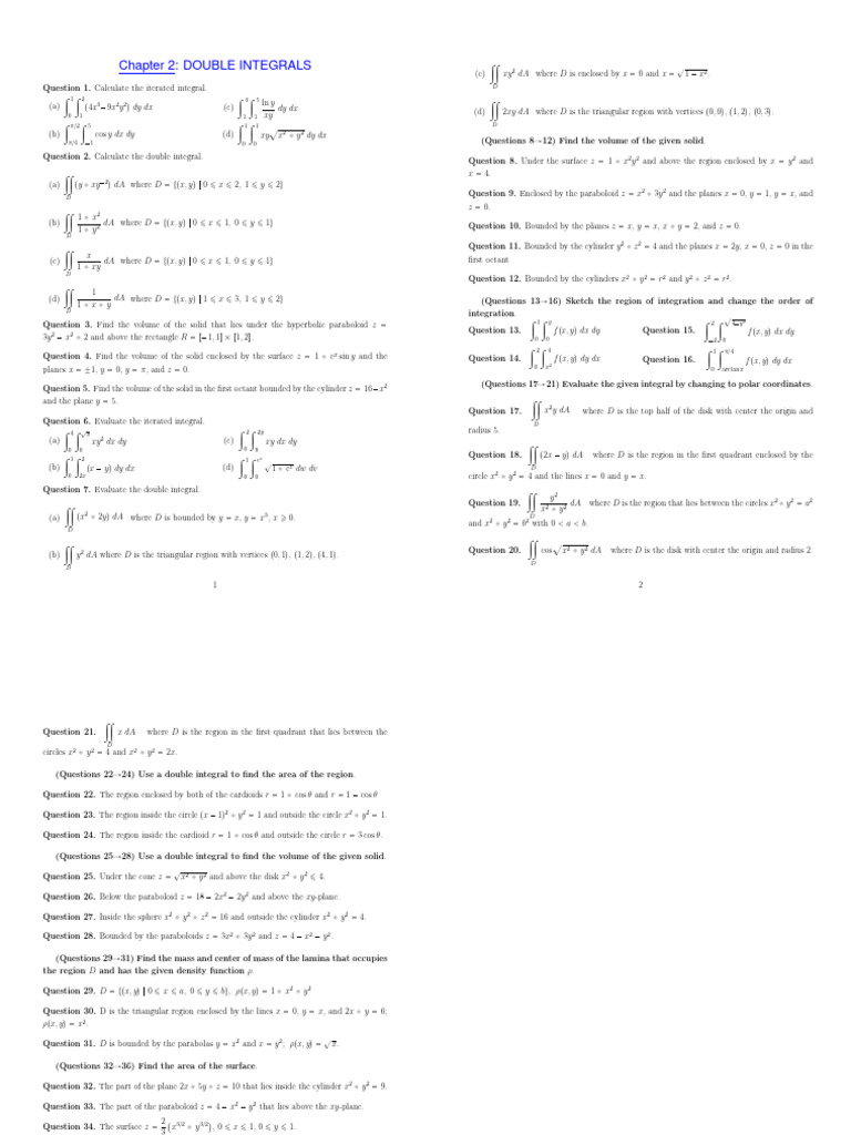 Double Integrals: Volume Calculations | PDF | Geometric Shapes ...