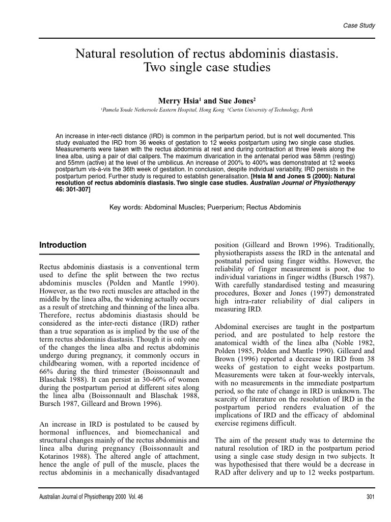 Natural Resolution of Rectus Abdominis Diastasis Two Single Case | PDF ...