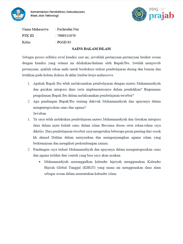 Integrasi Sains dan Agama dalam Pendidikan Muhammadiyah | PDF