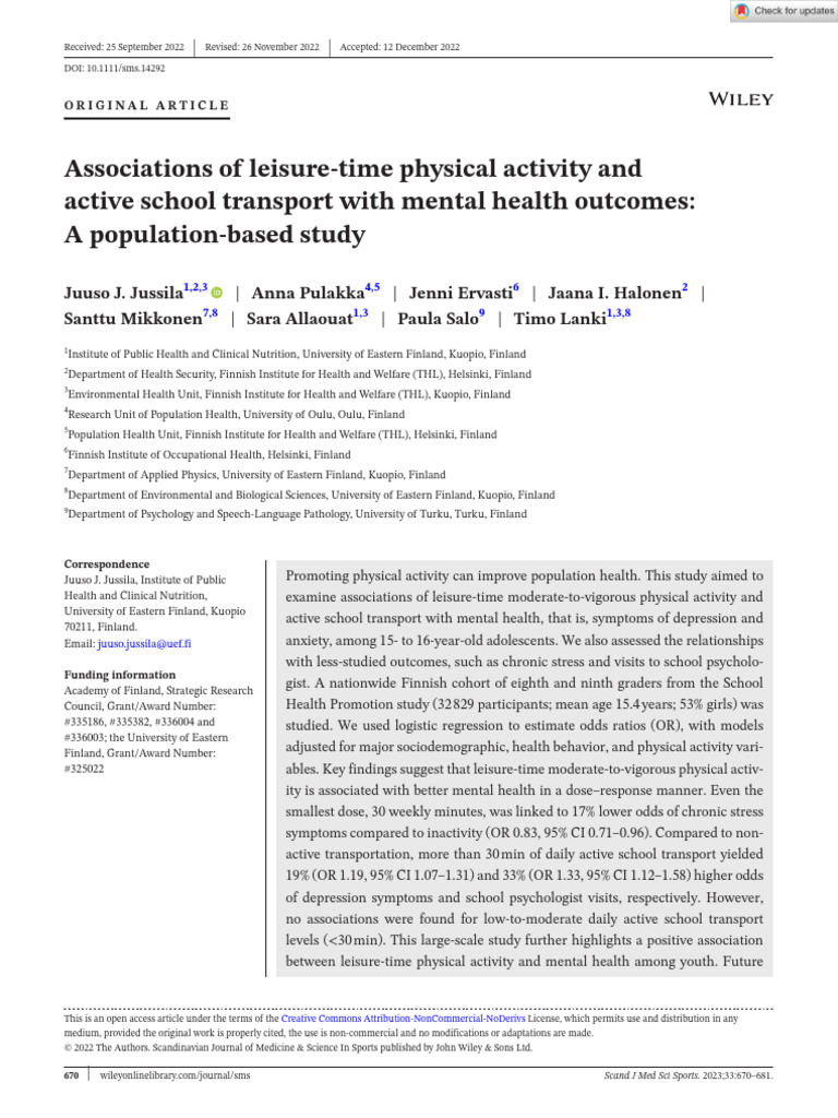 Associations of Leisure Time Physical Activity and Active School | PDF ...