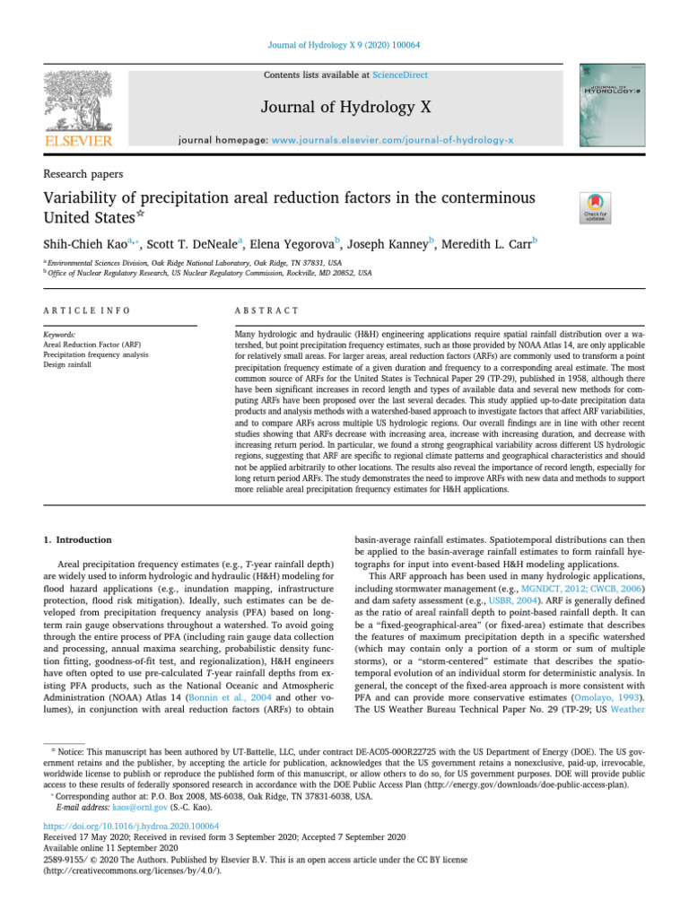 Precipitation Areal Reduction Factors in US | PDF | Flood | Precipitation